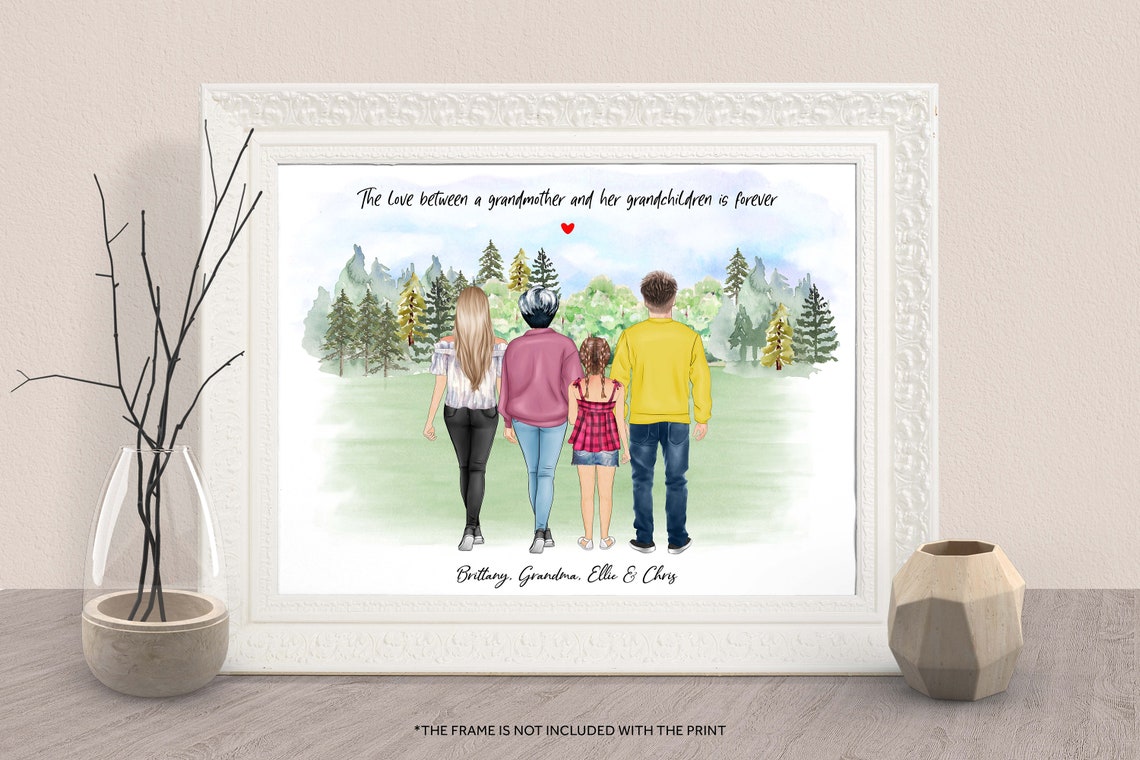Personalized Grandma And Grandchildren Wall Art For Grandparents And Grandkids Toddler Grandmother Nana Mom And Children Christmas Gift Xmas