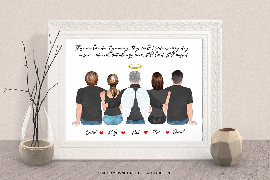 Family Memorial Print Angel Dad In Heaven Plain Background Gift
