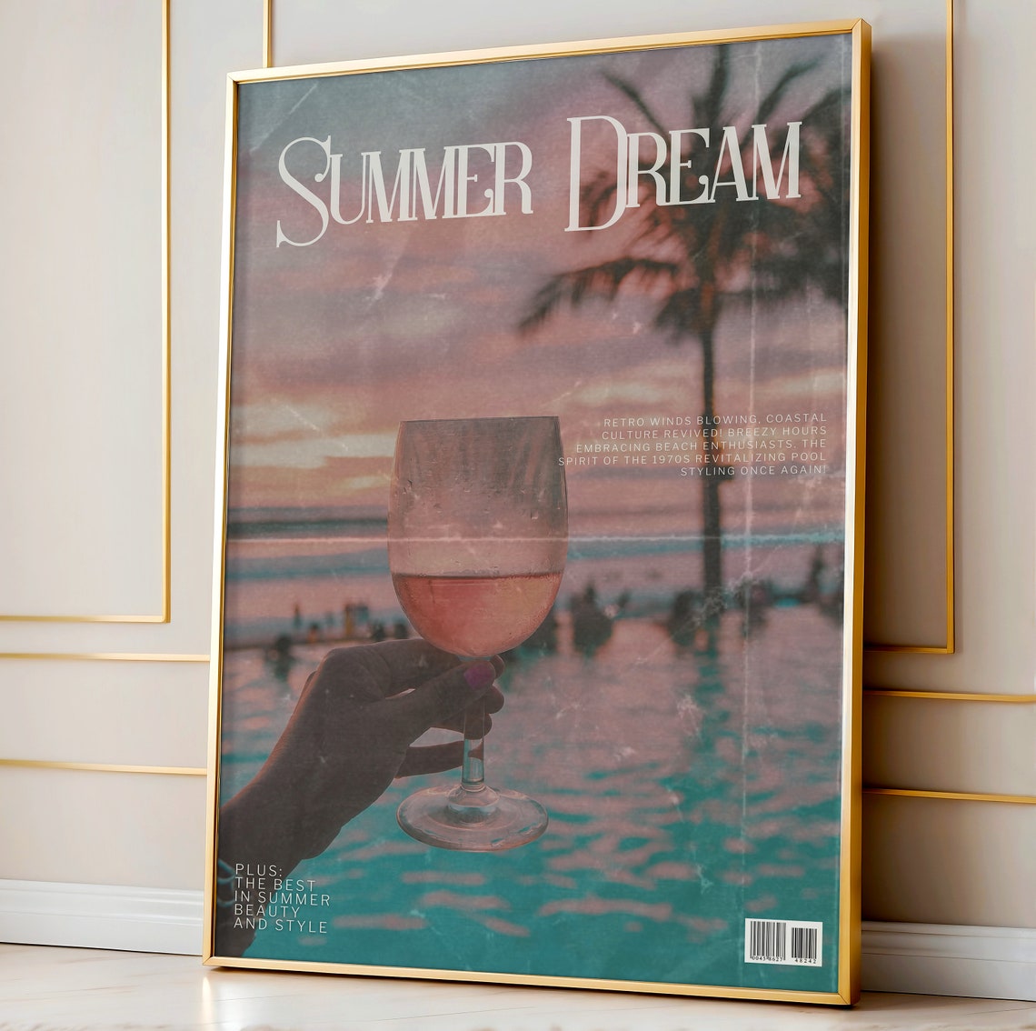 Summer Dream Magazine Sunset Pool Wine Glass Retro Photo Poster - Image 3