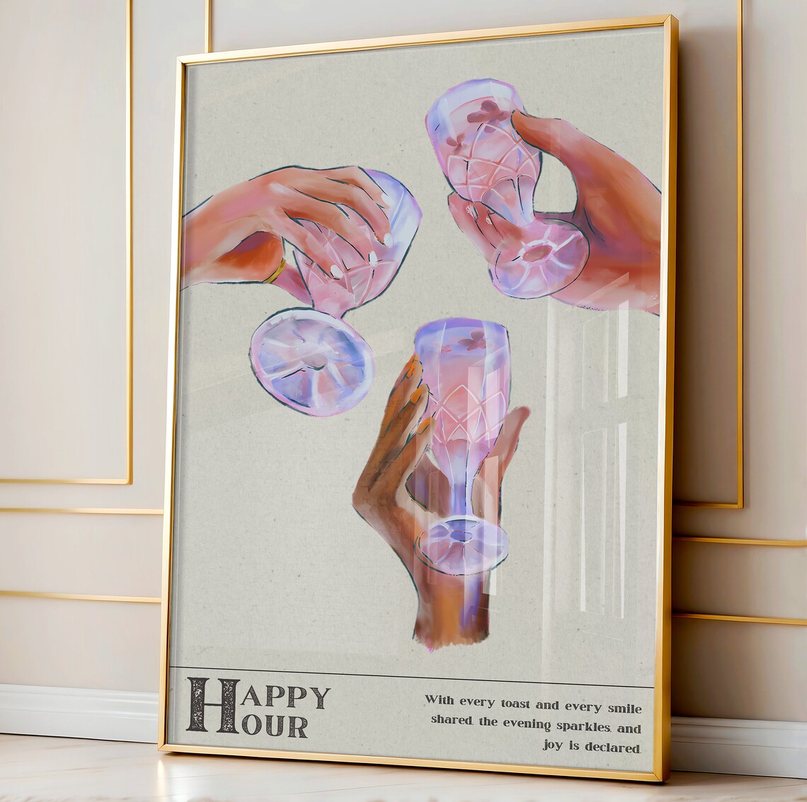 Retro Happy Hour Cocktail Illustration Art Print