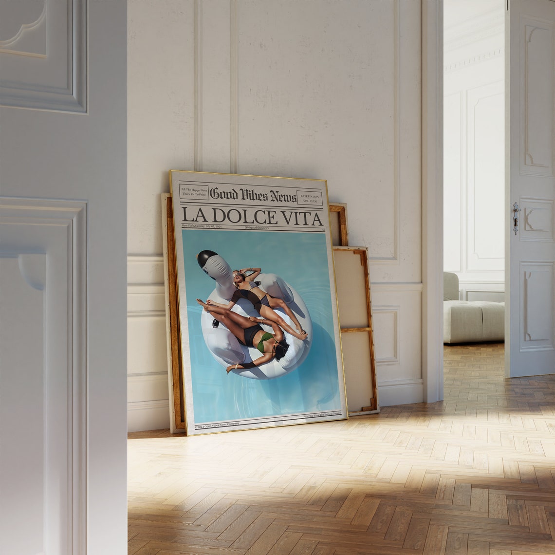 La Dolce Vita Pool Float Newspaper Style Summer Photo Poster - Image 3