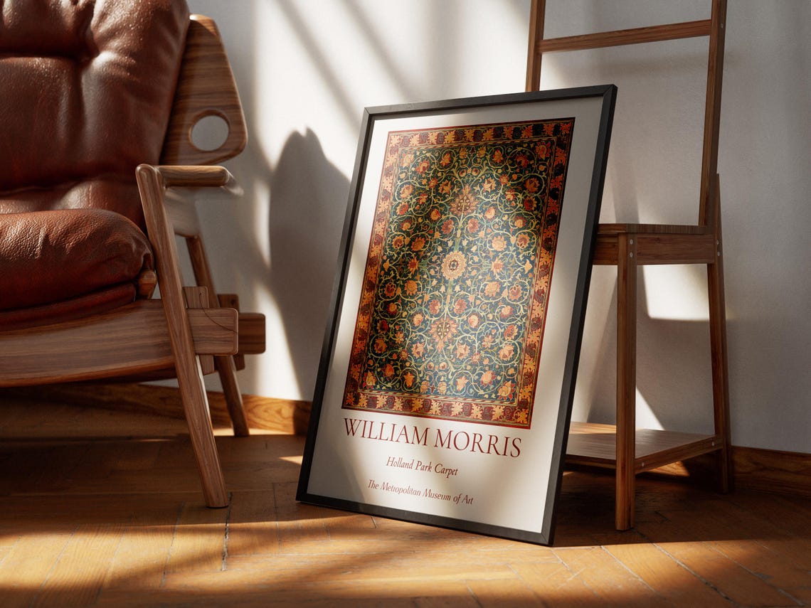 William Morris Holland Park Carpet Red Blue Floral Exhibition Wall Art - Image 2