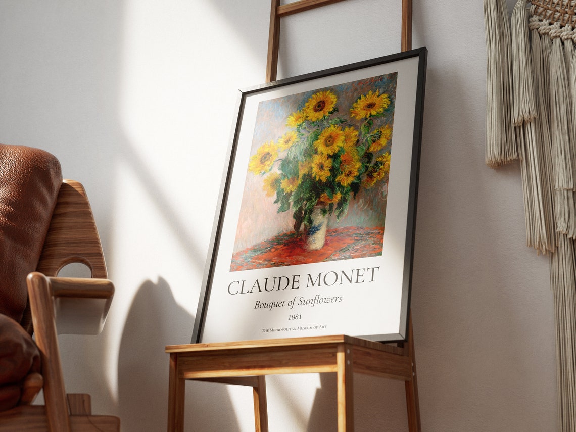 Claude Monet Bouquet Of Sunflowers 1881 Museum Exhibition Wall Art - Image 4
