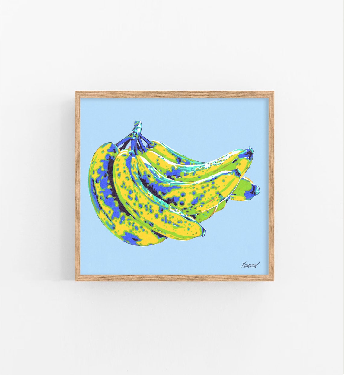Bold Pop Art Banana Bunch Tropical in Yellow and Blue Kitchen Poster