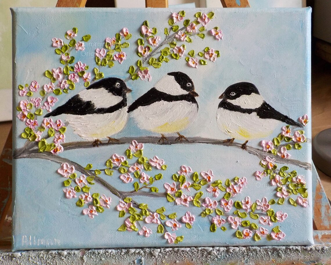 Custom Chickadee Birds on Cherry Blossom Branch Art Print - Image 4