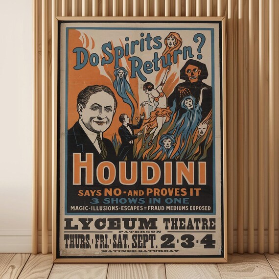 Houdini Do Spirits Return 1909 Vintage Magic Theater Show Poster Art