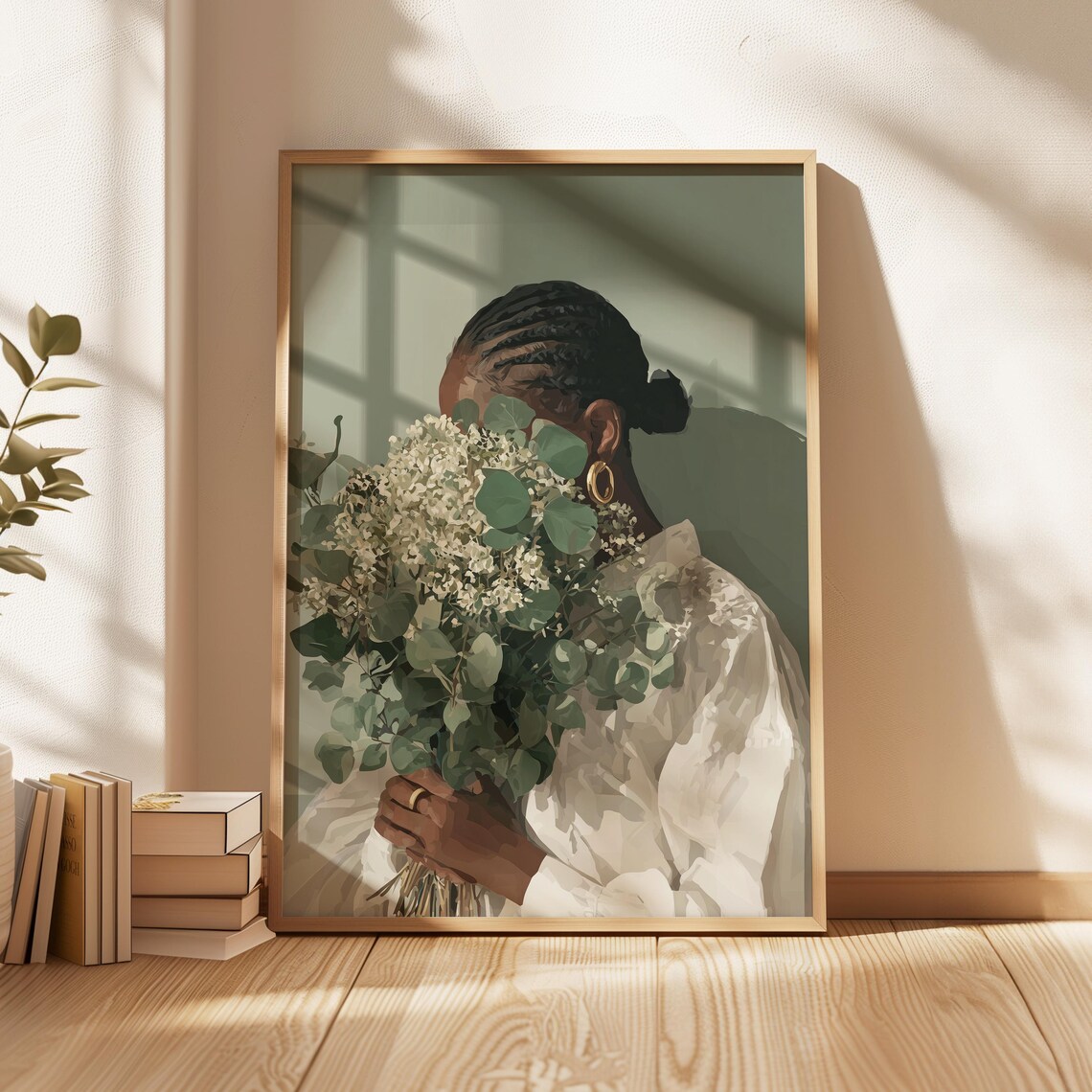 Black Woman Wall Art, Afrocentric Eucalyptus Decor