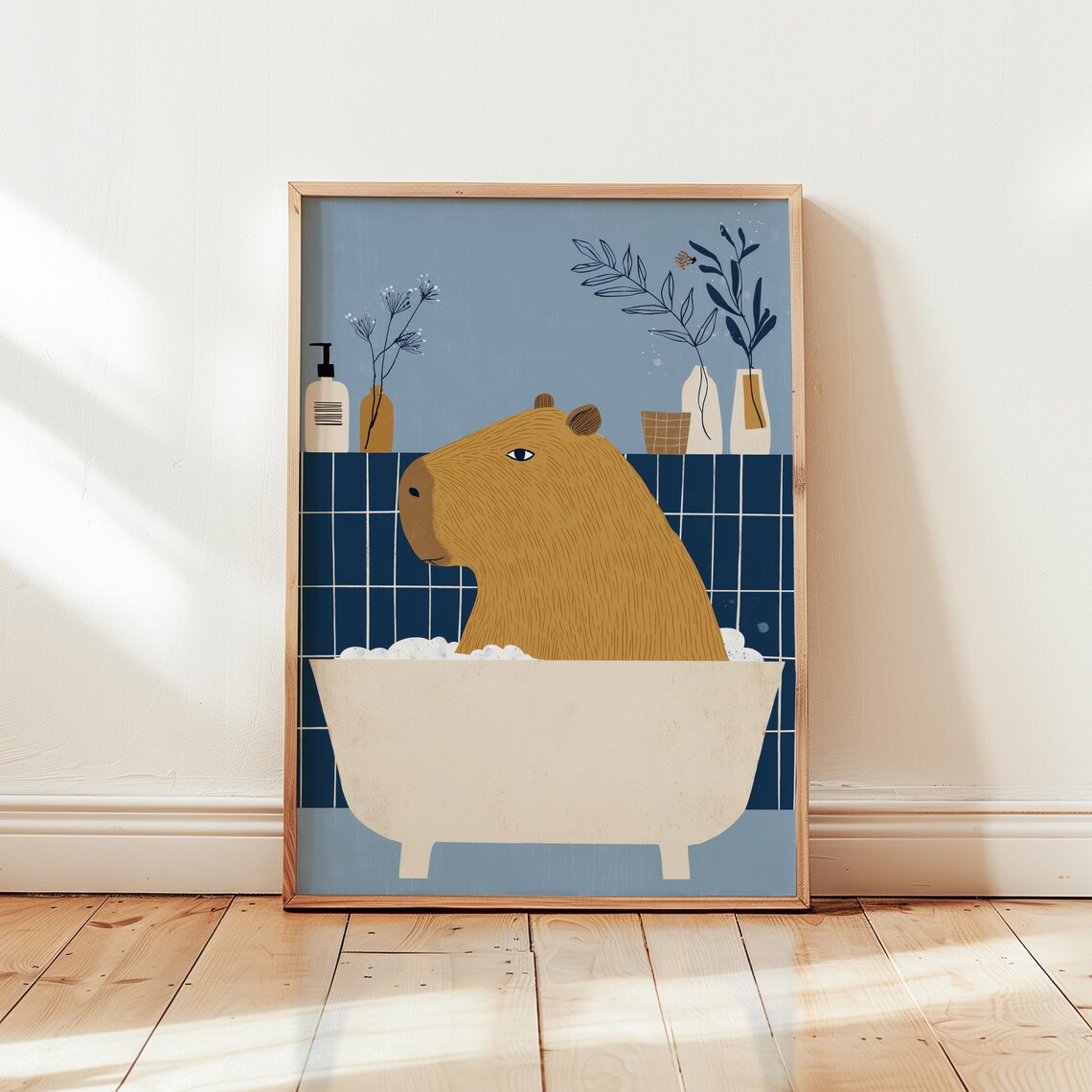 Capybara Bath Cute Minimalist Animal Art, Nursery Decor