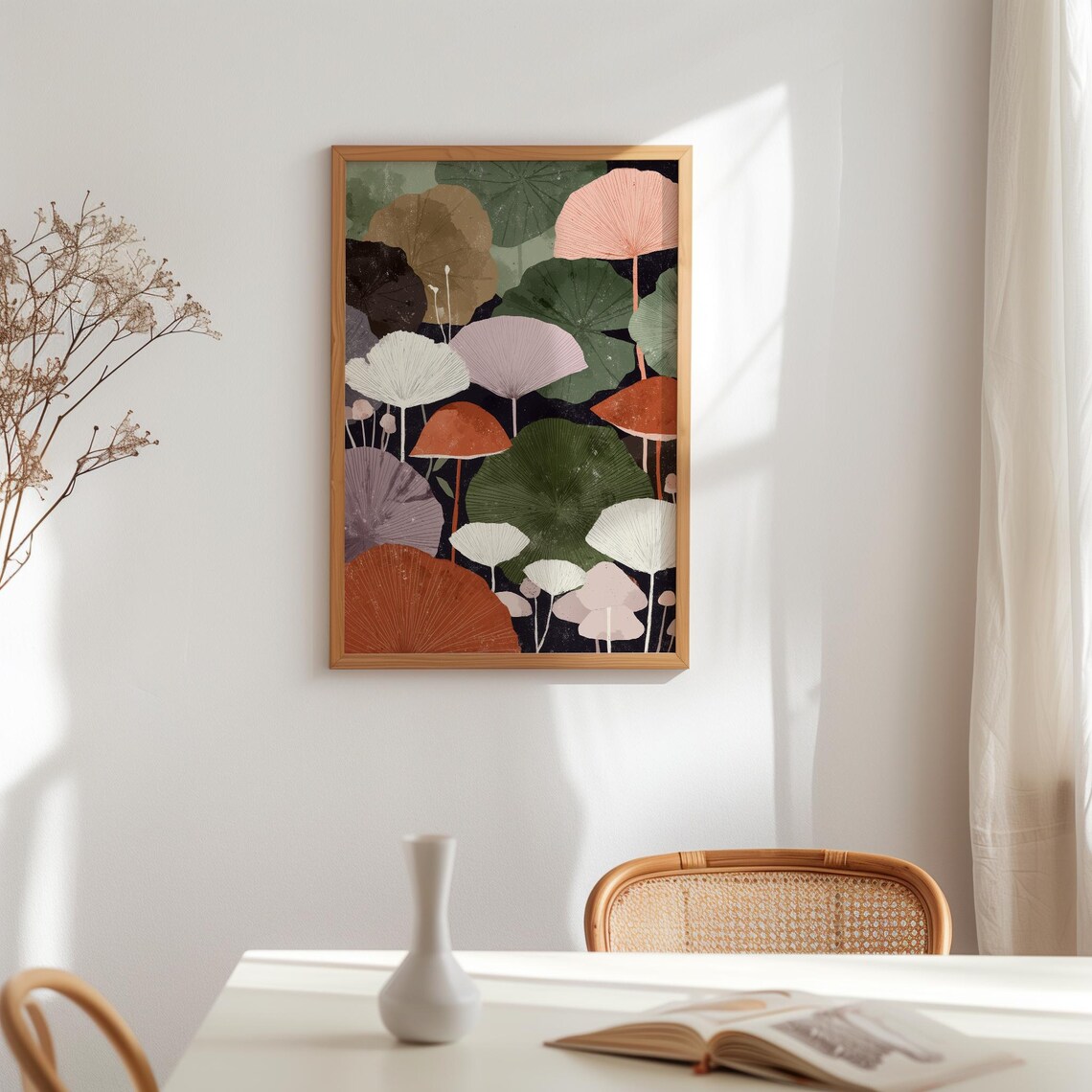 Rustic Mushroom Leaf Print, Cottagecore Nature Decor