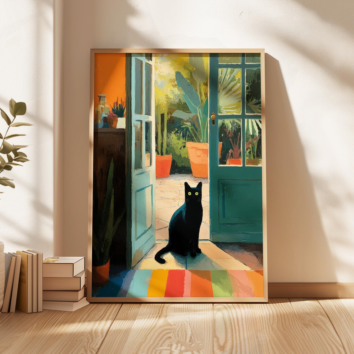 Black Cat Moody Doorway, Lover Decor Art Print