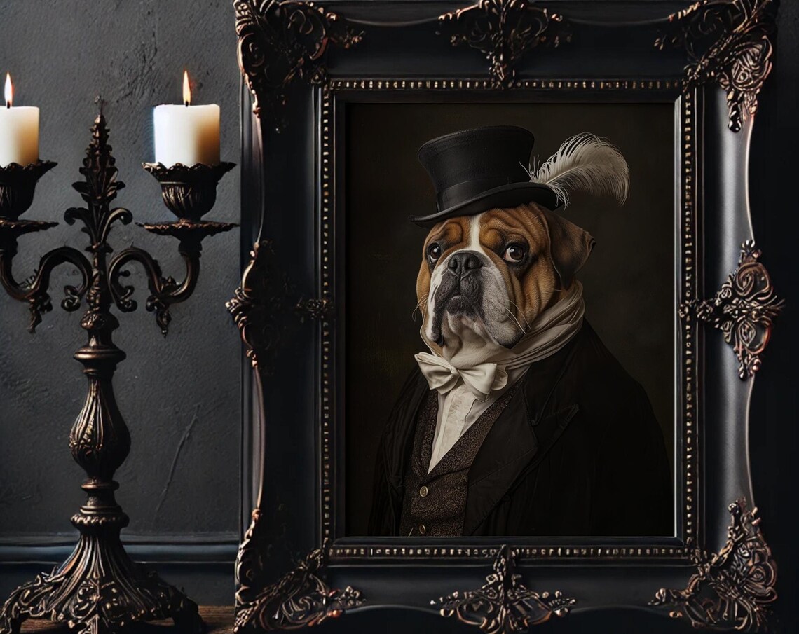 Victorian Bulldog Gentleman Top Hat Suit Gothic Portrait Dog Poster