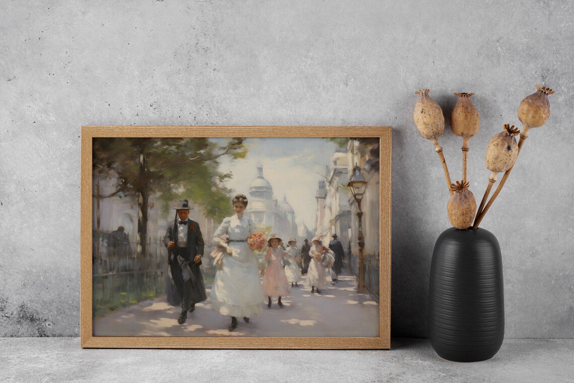 Springtime Stroll In Paris - Antique Art Print - Image 2