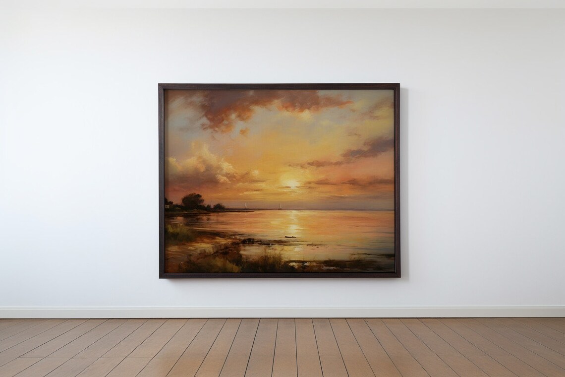 Golden Serenity Sunset By The Seashore Antique Country Print - Image 4
