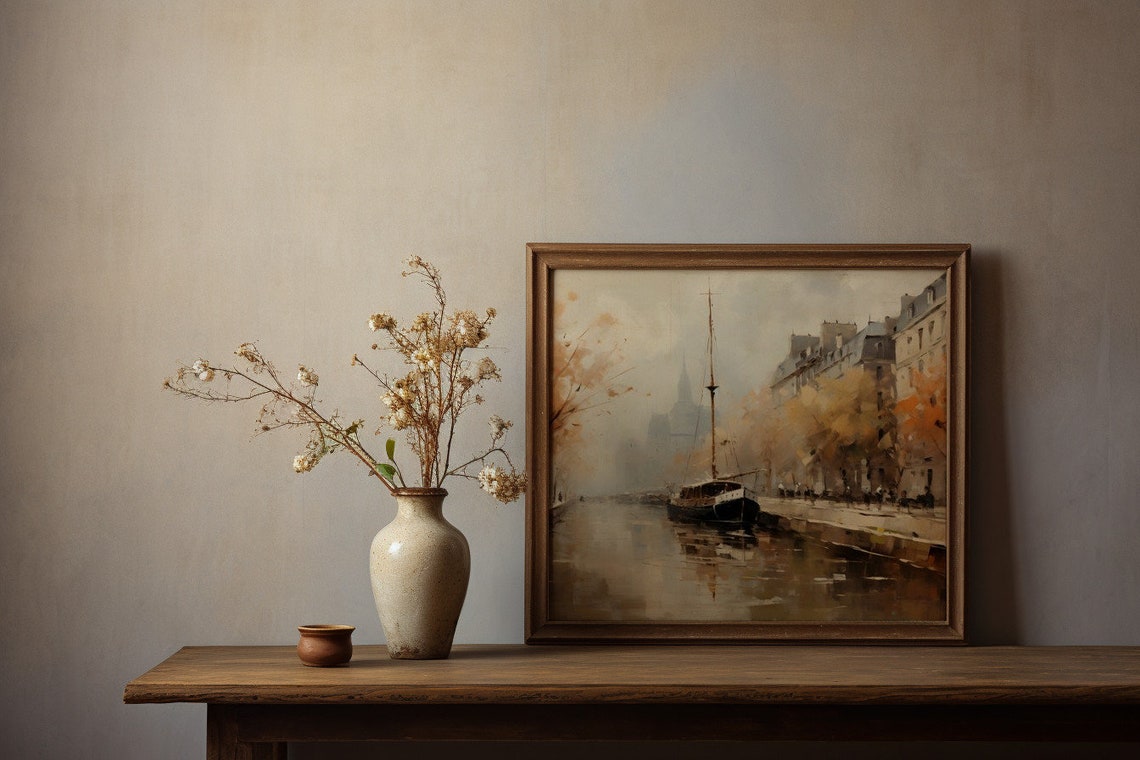 Parisian Whisper Misty Morning By The River Antique Print - Image 2