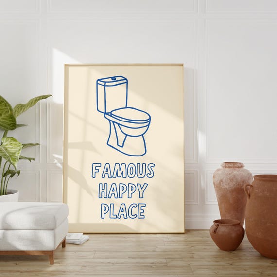 Famous Happy Place Trendy Cute Bathroom Wall Art Quote Minimalist Modern Funny Toilet Home Decor Poster 1 Print