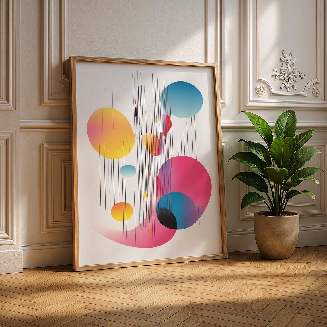 Aperture Cascade Pink Blue Circle Line Rain Modern Abstract Poster