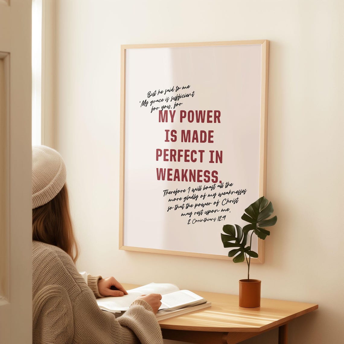 Christian Wall Art 2 Corinthians 12 9 When I Am Weak He Is Strong Christian Message Poster Encouraging Bible Verse - Image 5