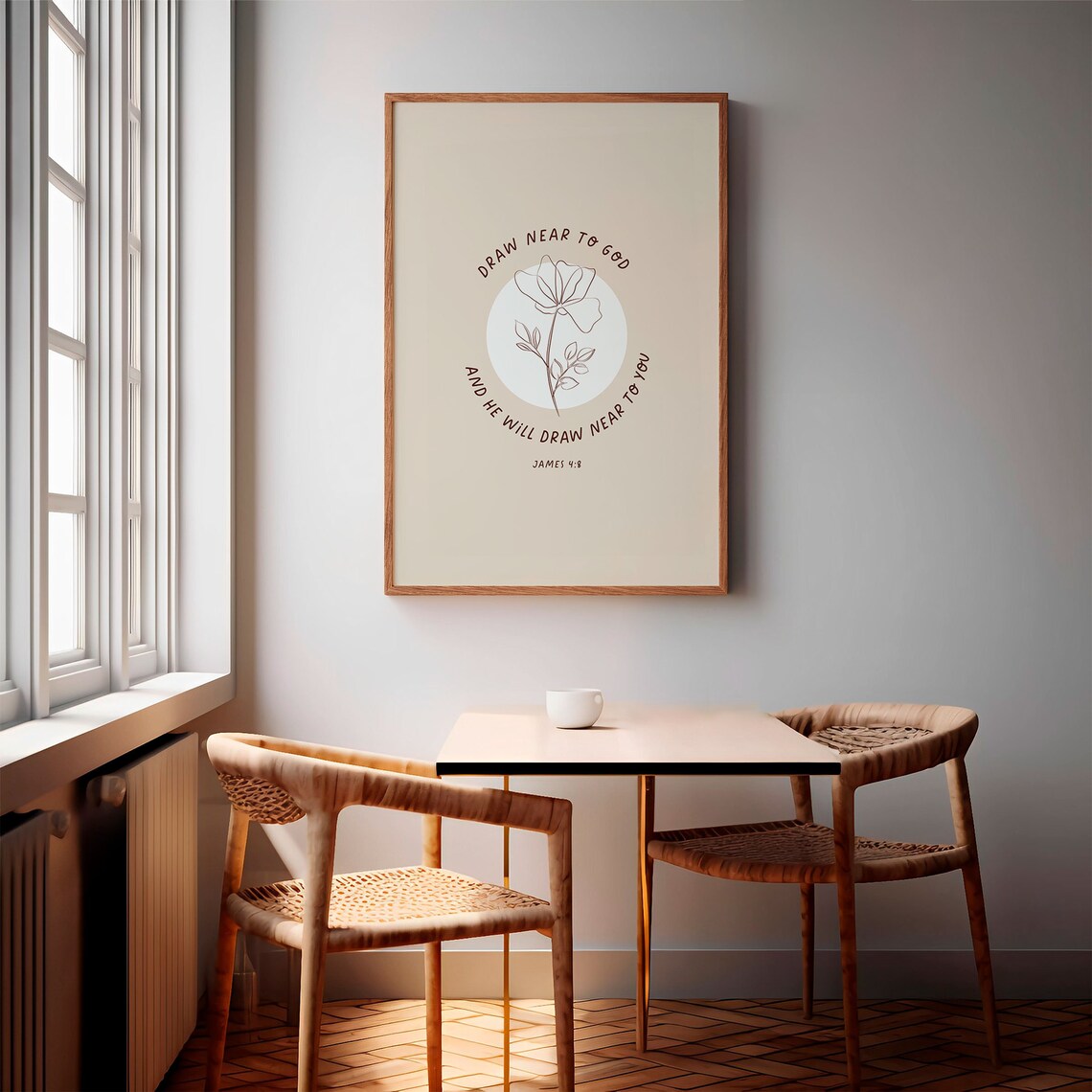 James 4:8 Draw Near To God Floral Line Art Bible Verse Christian Poster - Image 3
