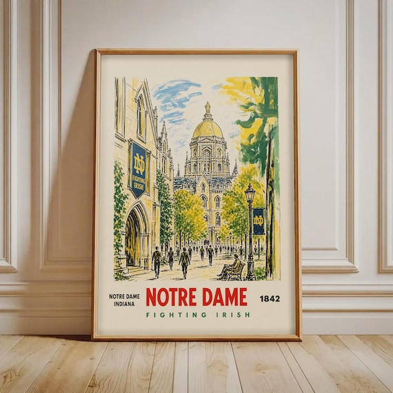 Notre Dame Indiana Fighting Irish 1842 Vintage Campus Travel Poster