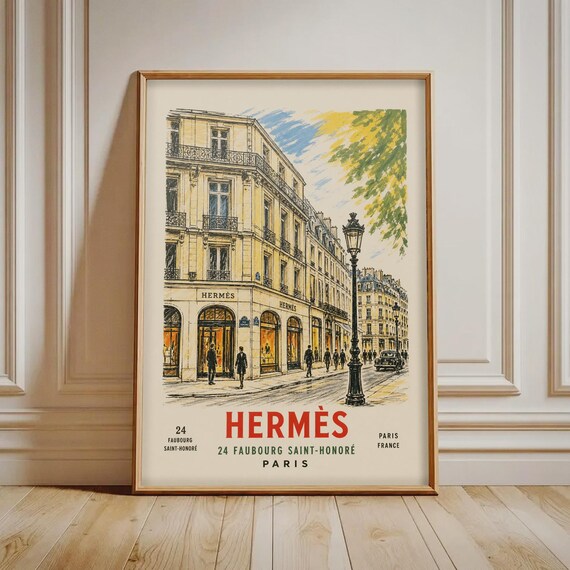 Herms Paris Print Vintage French Street Scene Poster Classic Architecture Wall Art Parisian Home Decor