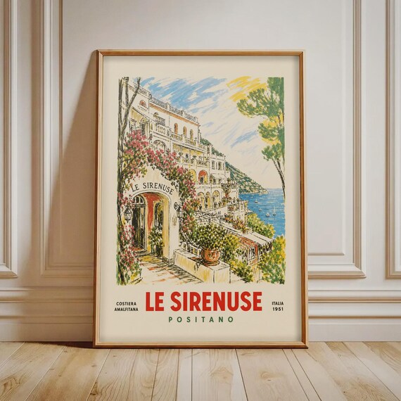 Le Sirenuse Positano Amalfi Coast 1951 Vintage Italian Travel Poster