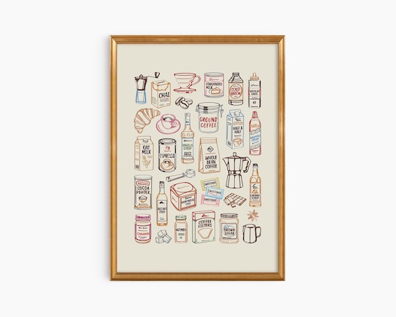 Coffee Pantry Wall Art Vintage Cafe Print Kitchen Bar Decor Espresso Lover Gift Colorful Breakfast Nook Poster