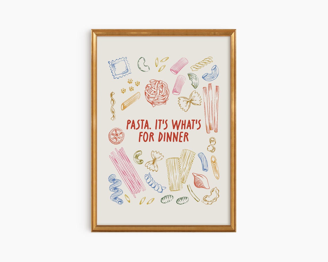 Pasta Its Whats for Dinner Colorful Noodle Doodle Kitchen Poster