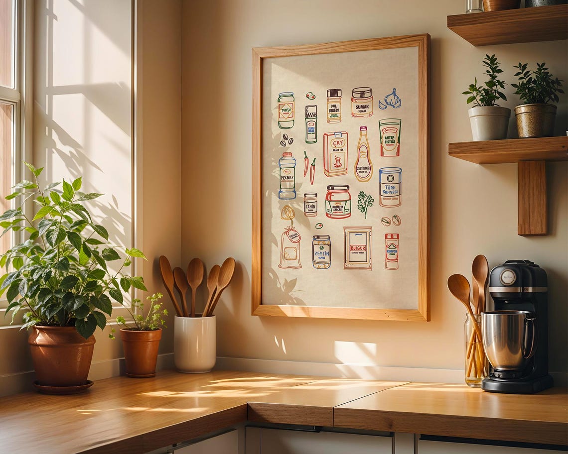 Turkish Pantry Ingredients Hand Drawn Kitchen Illustration Art Print