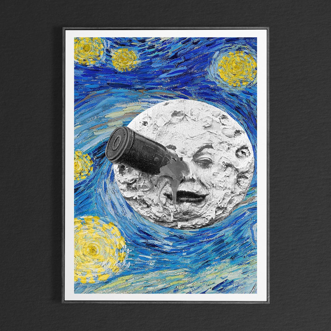 Starry Night Meets Trip to the Moon Van Gogh Cinema Mashup Poster