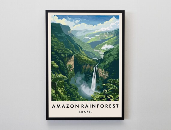 Amazon Rainforest Brazil Waterfall Jungle Canyon Travel Poster