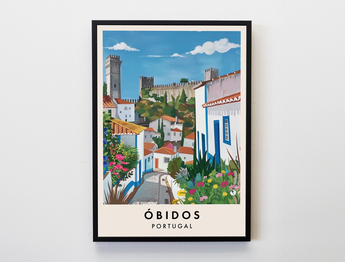 Obidos Travel Poster, Portugal City Wall Art