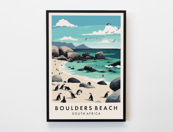 Boulders Beach Travel Poster, Cape Town South Africa