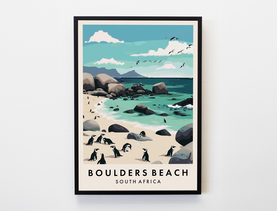 Boulders Beach Travel Poster, Cape Town South Africa