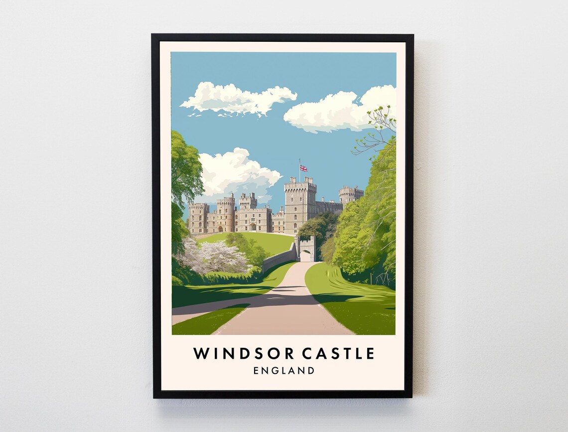 Windsor Castle England Royal Residence Park Landscape Travel Poster