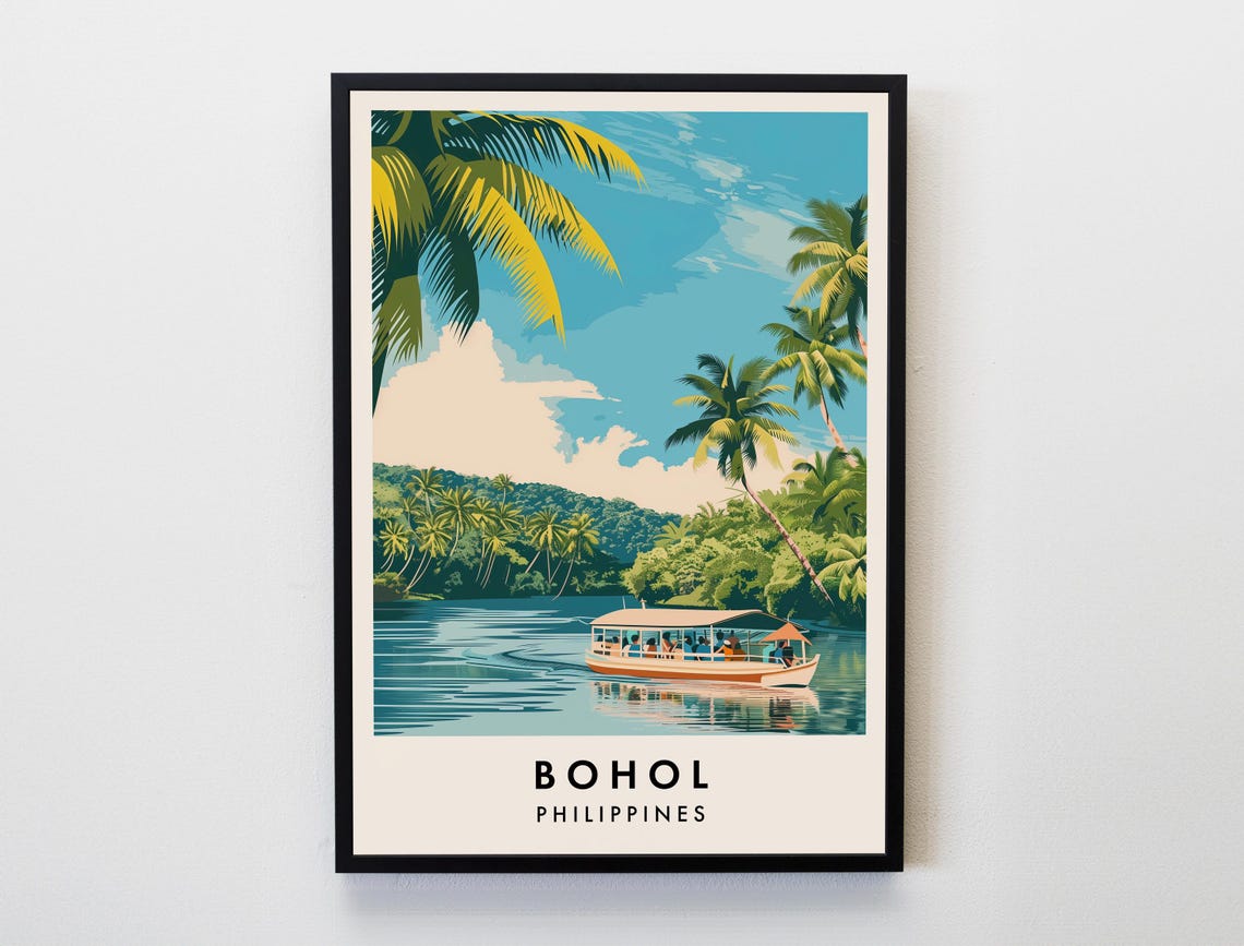 Bohol Philippines River Tour Boat Tropical Jungle Travel Poster