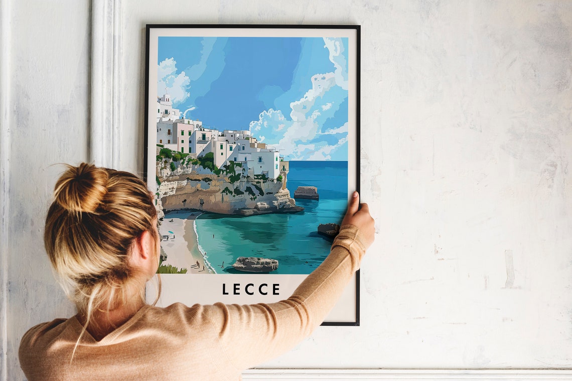 Lecce Italy White Cliffside Town Beach Vintage Travel Poster - Image 2