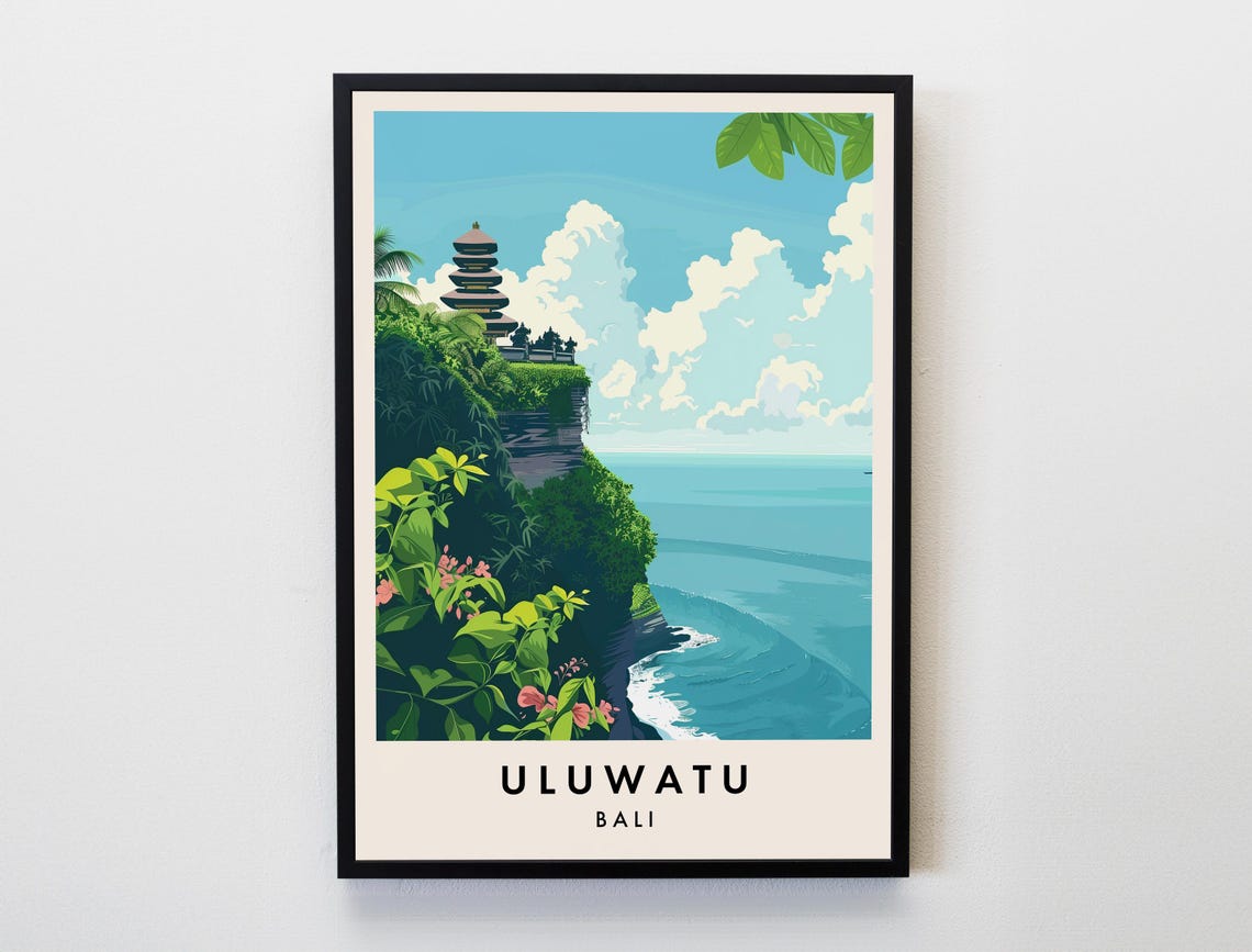 Uluwatu Bali Travel Poster Cliffside Temple Ocean View Decor