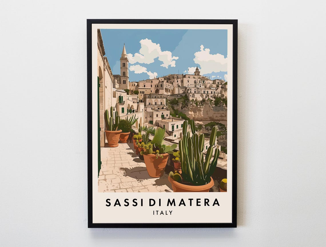 Sassi Di Matera Travel Print Wall Art Sassi Di Matera Poster Italy Travel Print Travel Lovers Home Decor Wall Art City Travel Poster Gift