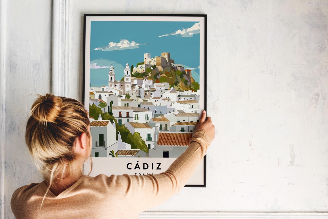 Cadiz White Hilltop Village Castle Andalusia Spain Travel Poster - Image 2