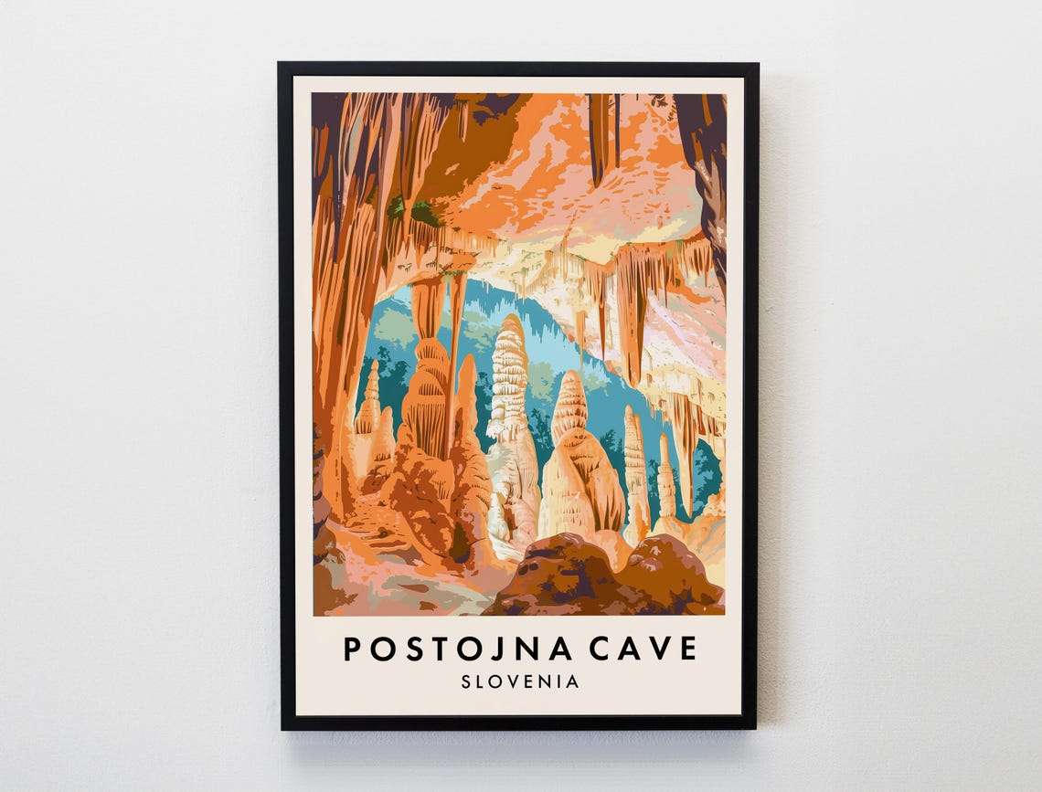 Postojna Cave Slovenia Underground Stalactites Travel Poster