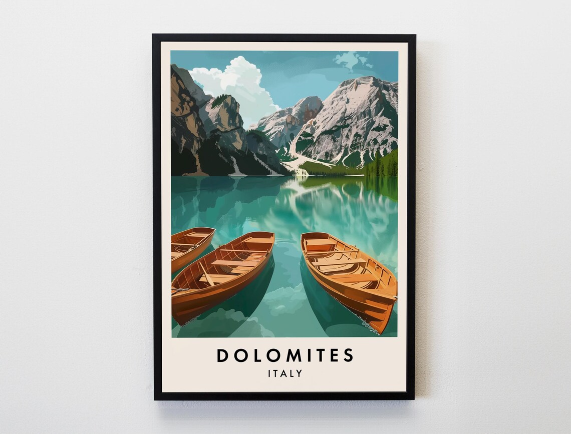 Dolomites Travel Poster, Italy Wall Art Print