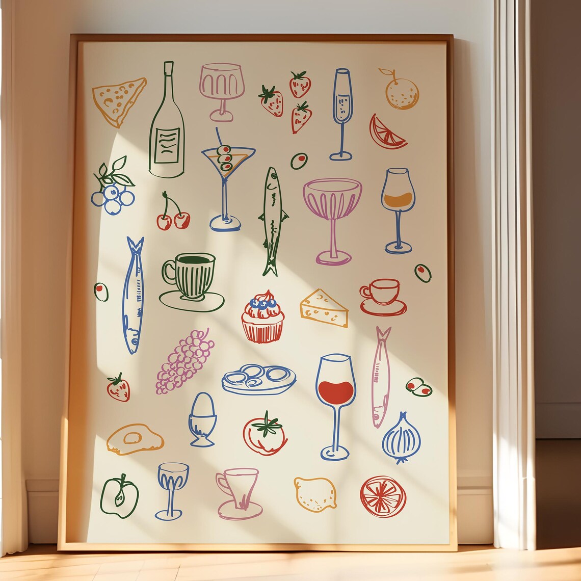 Kitchen Prints: Sardines, Cheese & Cocktails Retro Art