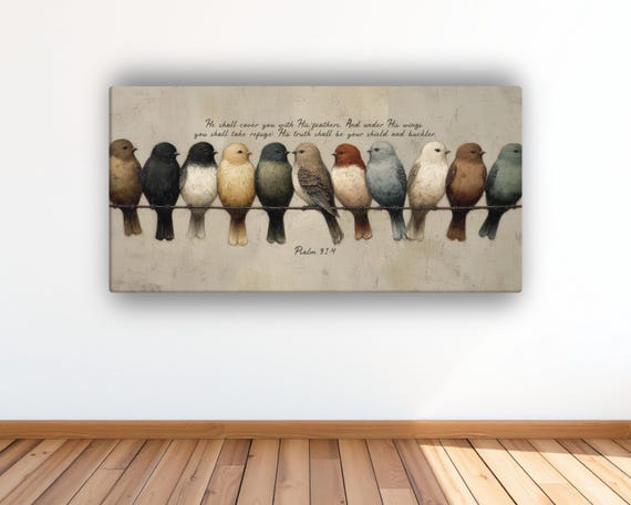 Psalm 91:4 Colorful Birds Scripture Art Print