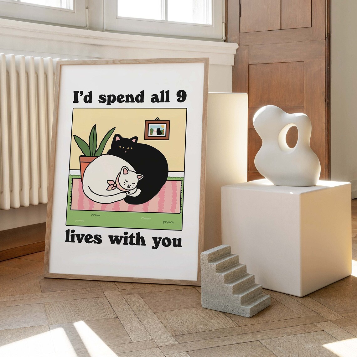 Retro Cat Romantic Quote Poster, Cozy Home Print - Image 2