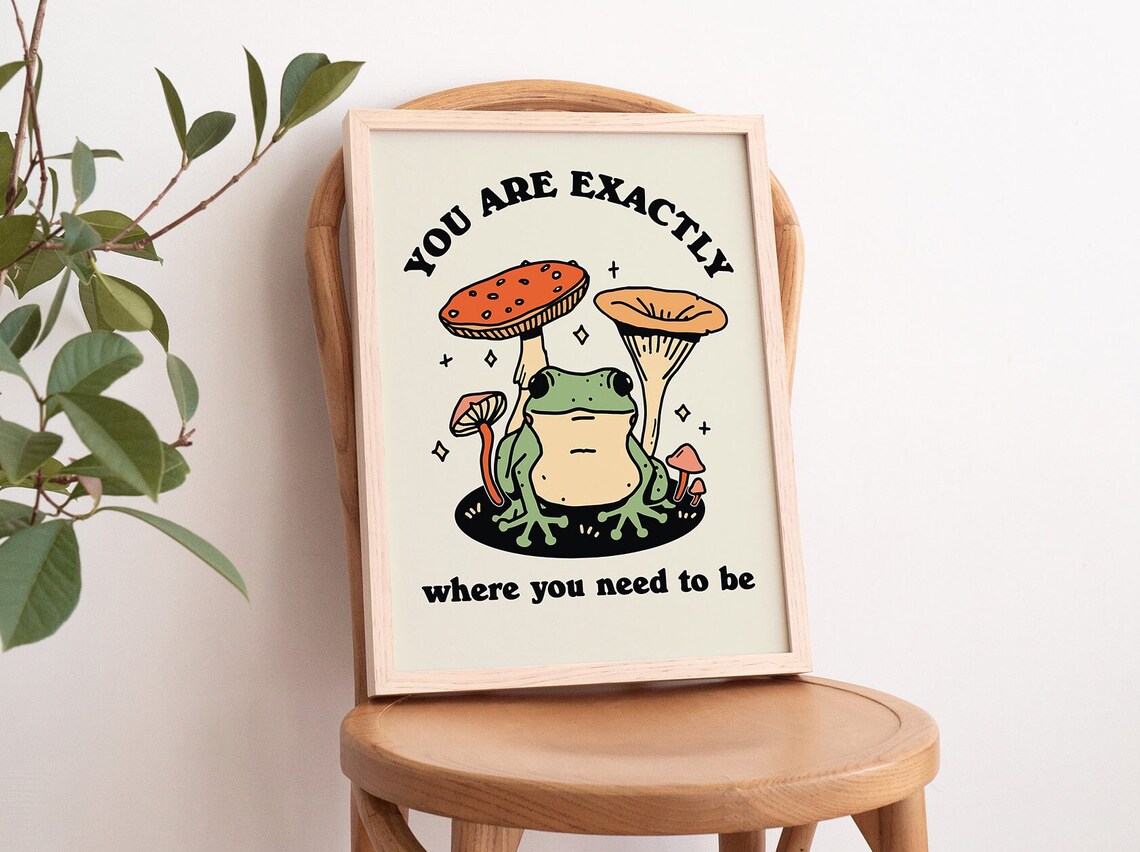 Retro Frog Positive Quote Art Print, Vintage Mushroom - Image 4