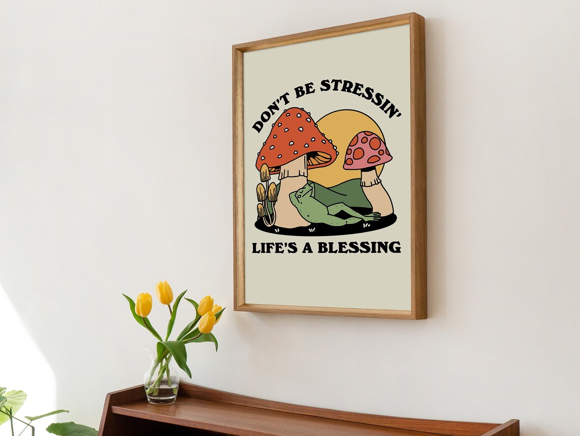 Groovy Mushroom Retro Frog Art Print, 70s Style - Image 2