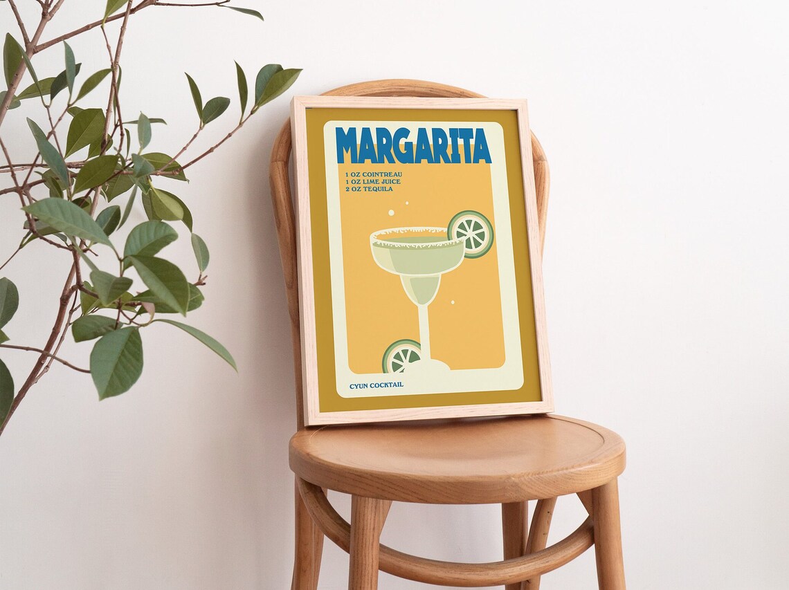 Retro Margarita Poster, Minimalist Cocktail Recipe Card - Image 3