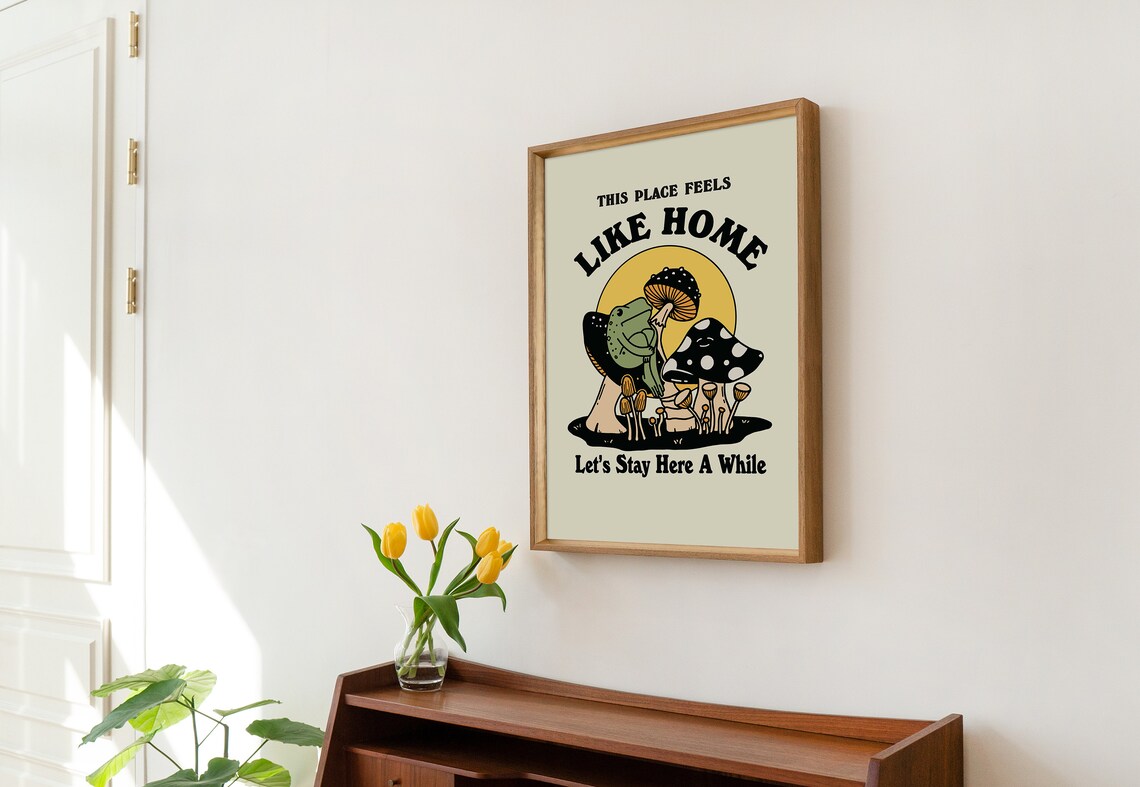 Retro Frog and Mushroom Poster, 70s-Inspired - Image 2