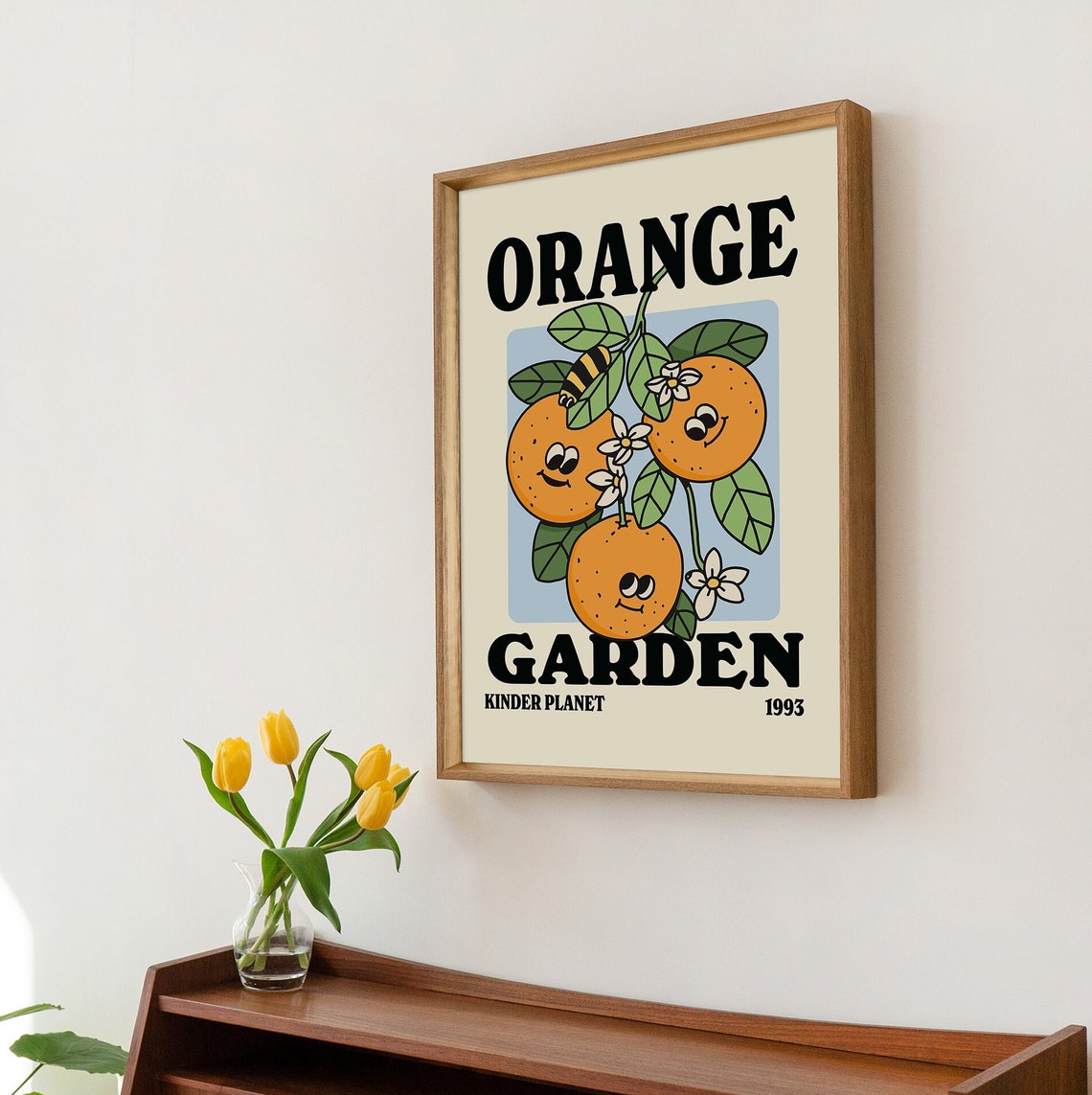 Orange Garden Retro Floral Art Print - Image 2