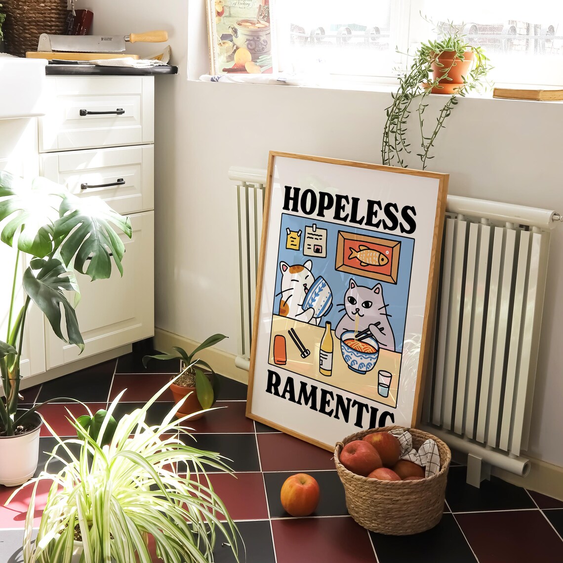 Hopelessly Ramentic Cat Poster, Kawaii Kitchen Decor - Image 3